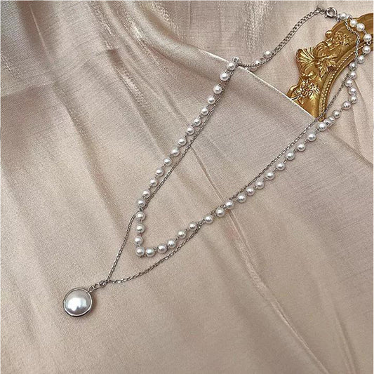 SILVER DOUBLE LAYERED PEARL DROP PENDANT